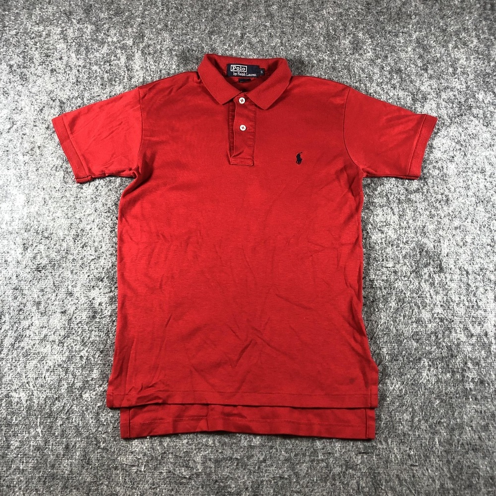 Vintage Polo Ralph Lauren Womens Small Red Cotton Polo Navy Pony USA‎